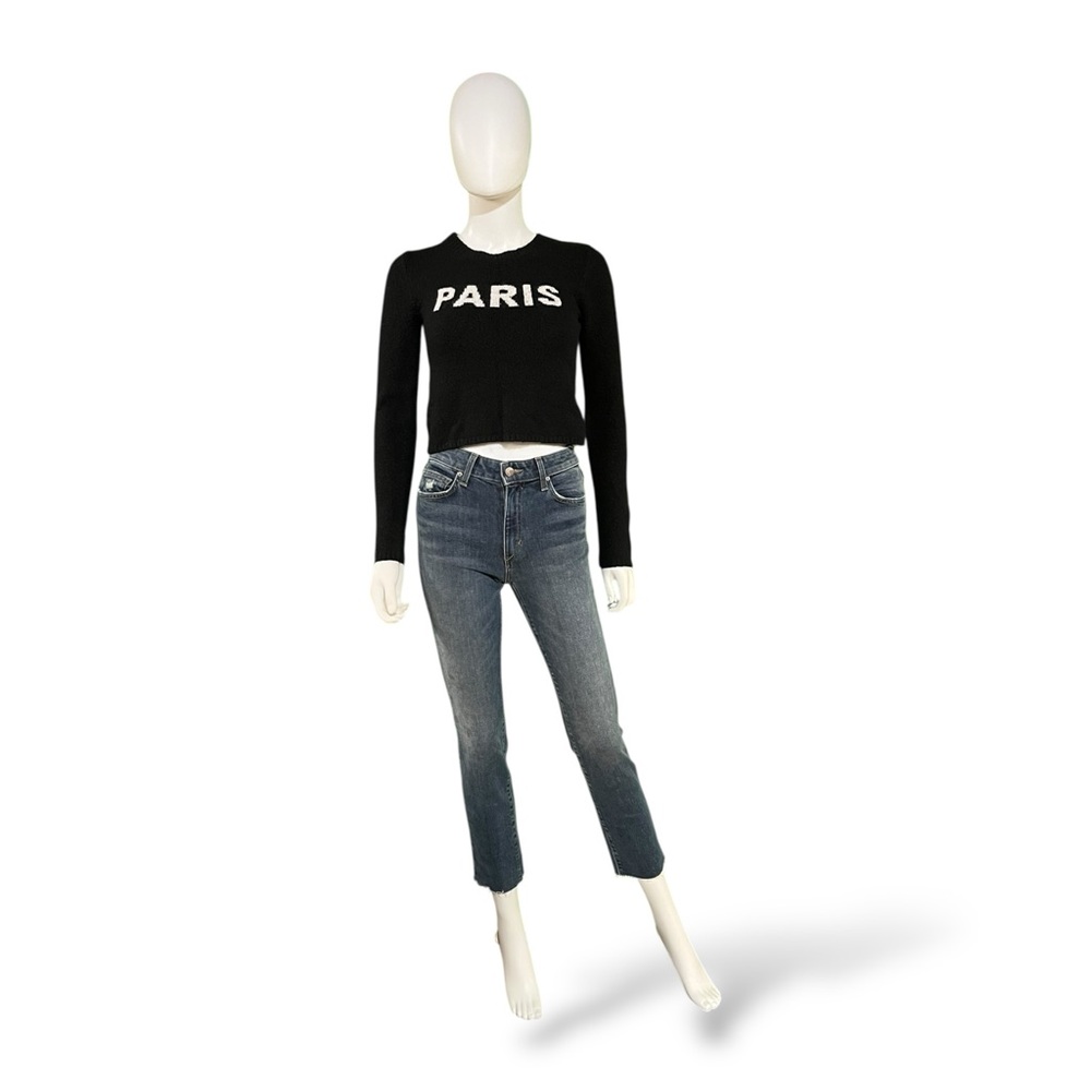 No Boundaries Black Paris Knit Graphic Cropped Sweater, X-Small